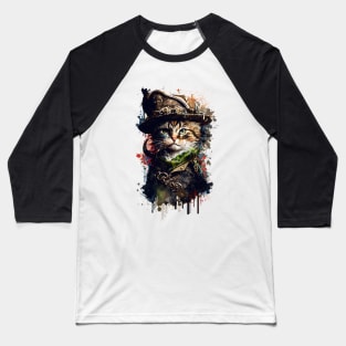 Pirate Cat Colorful Painting Baseball T-Shirt